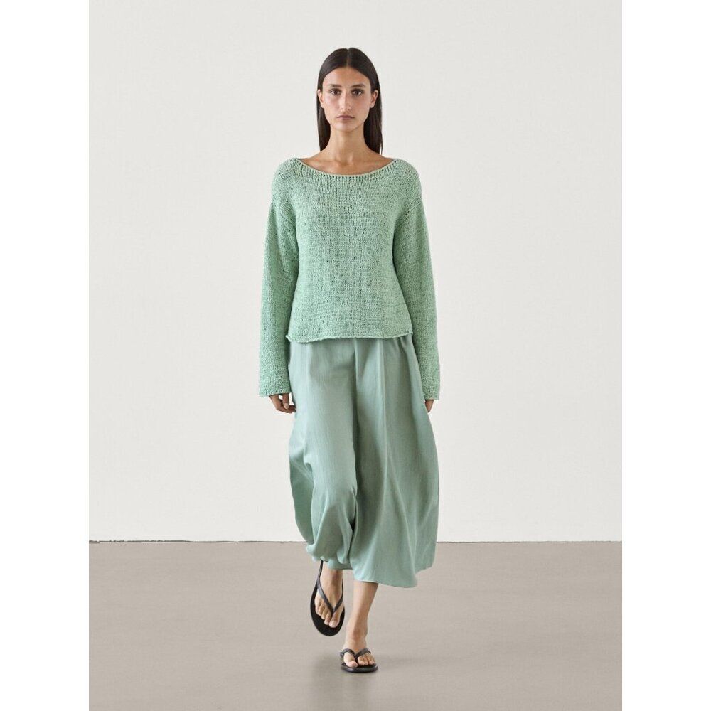 Massimo Dutti Womens Sweater S Small Pullover Green Flecked Knit 5614/608 DEFECT